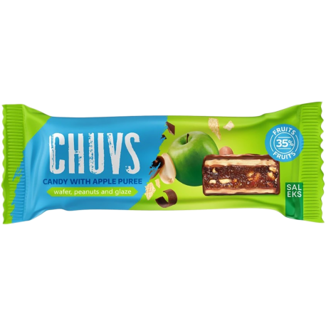 Chuvs tyčinka s jablečným pyré a praženými arašidy v kakaové polevě