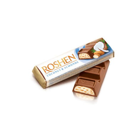 Roshen mléčná čokoládová tyčinka s mandlemi a kokosovou náplní