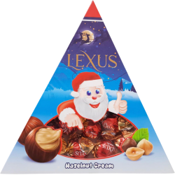 Bonboniéra Lexus triangl Santa - bonbóny z mléčné polevy s lískooříškovou náplní
