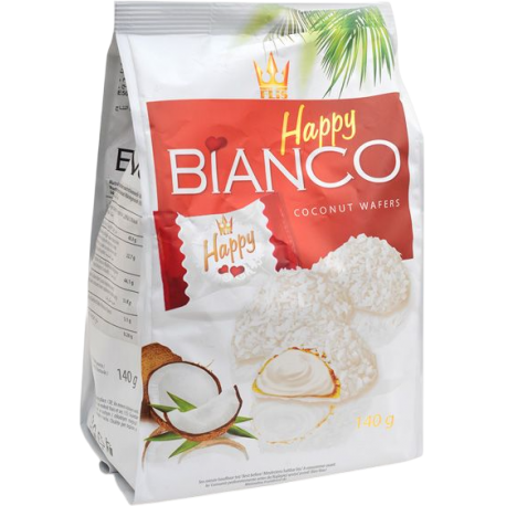 Happy Bianco - vafle s kokosovým krémem v bílé polevě a posypané strouhaným kokosem
